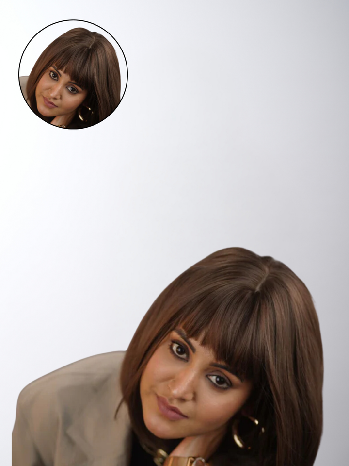 Add a chic touch to your look with our Bob Wig With Bangs, crafted from 100% Human Remy Hair. This stylish wig offers natural volume, a flawless finish, and effortless elegance for any occasion.